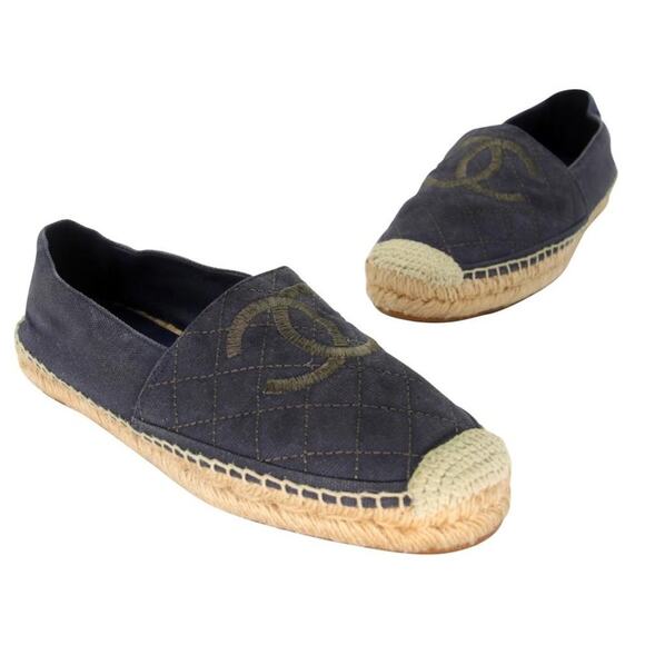 Chanel Stacked Espadrille 37 Embroidered Canvas Quilted Flats CC-0707N-0011 - Picture 2 of 11